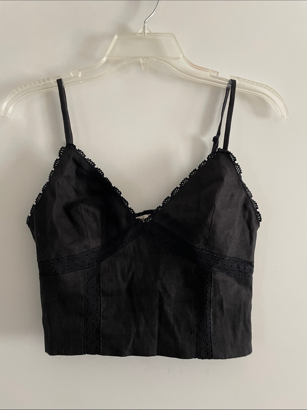 JASON WU Black Cotton Blend Cropped Courset Top Lace Trim Adj. Straps NWOT